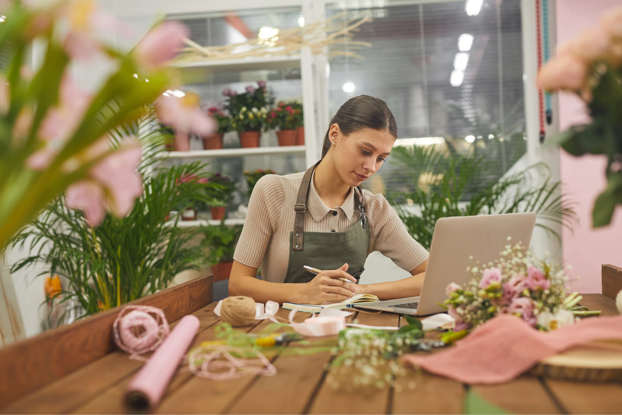 Florist working on laptop